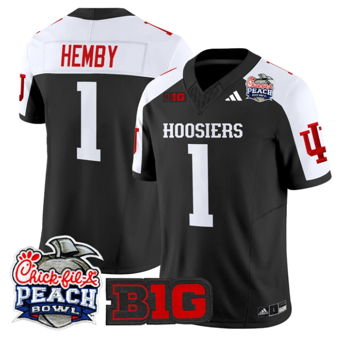 Roman Hemby Jersey #1 Indiana Hoosiers 2026 Peach Bowl Patch Stitched by My Store NCAA Football Jerseys