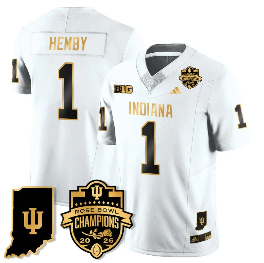 Roman Hemby Jersey #1 Indiana Hoosiers 2026 Rose Bowl Champions Patch Stitched by My Store NCAA Football Jerseys