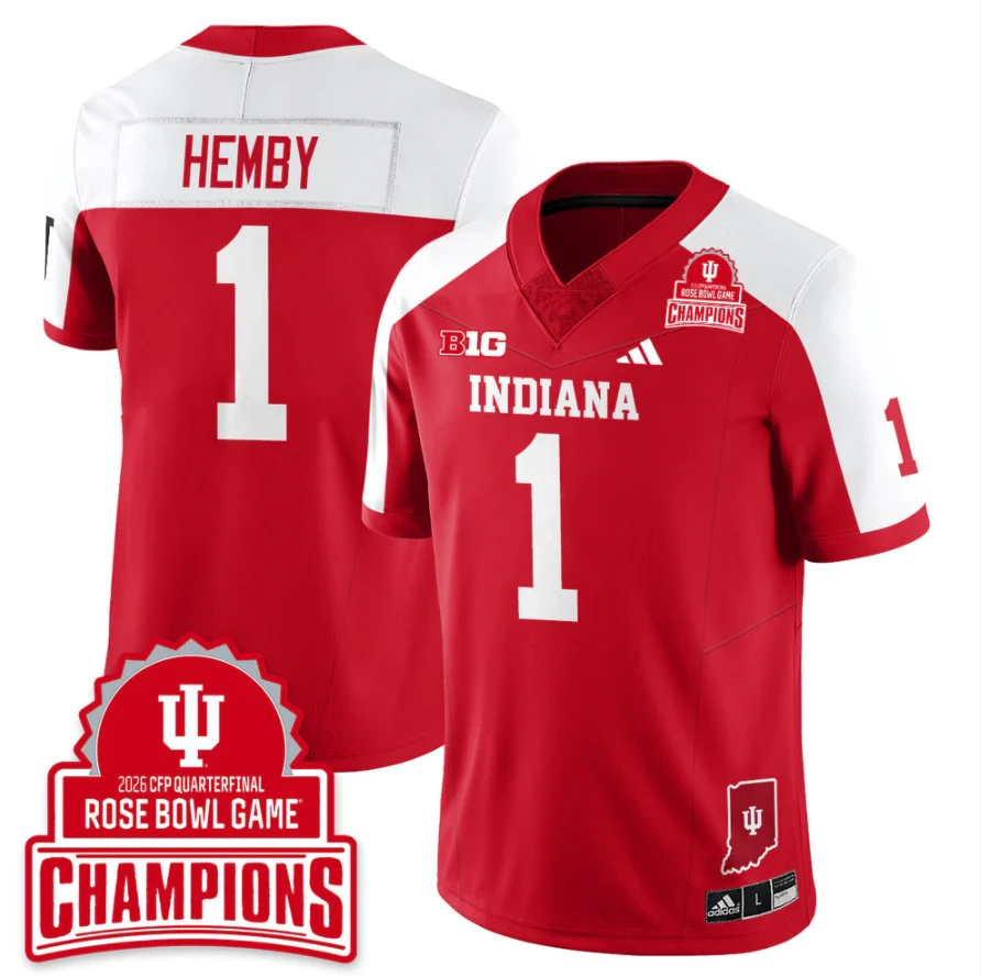 Roman Hemby Jersey #1 Indiana Hoosiers 2026 Rose Bowl Game Champions Patch Stitched by My Store NCAA Football Jerseys
