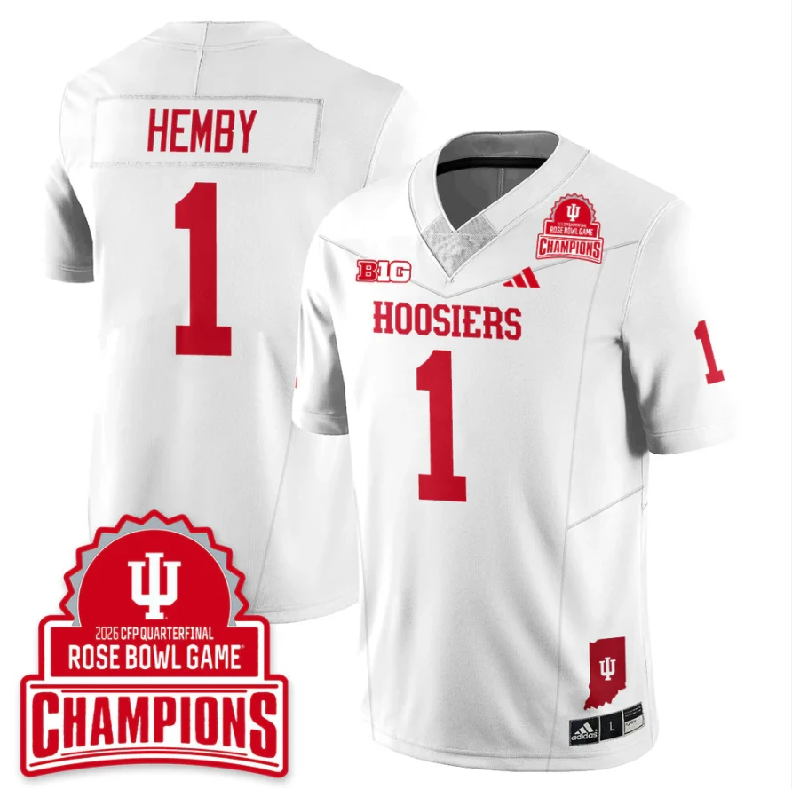Roman Hemby Jersey #1 Indiana Hoosiers 2026 Rose Bowl Game Champions Patch Stitched by My Store NCAA Football Jerseys