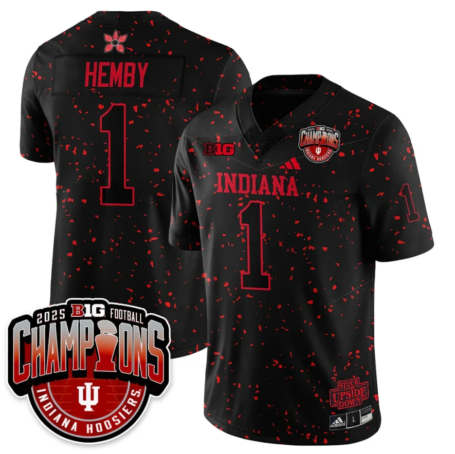 Roman Hemby Jersey #1 Indiana Hoosiers Stranger Things Big 10 Champions by My Store NCAA Football Jerseys