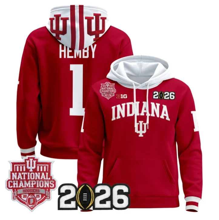 Roman Hemby Pullover Hoodie #1 Hoosiers 2025 National Champions Stitched by Hoodie Pullover