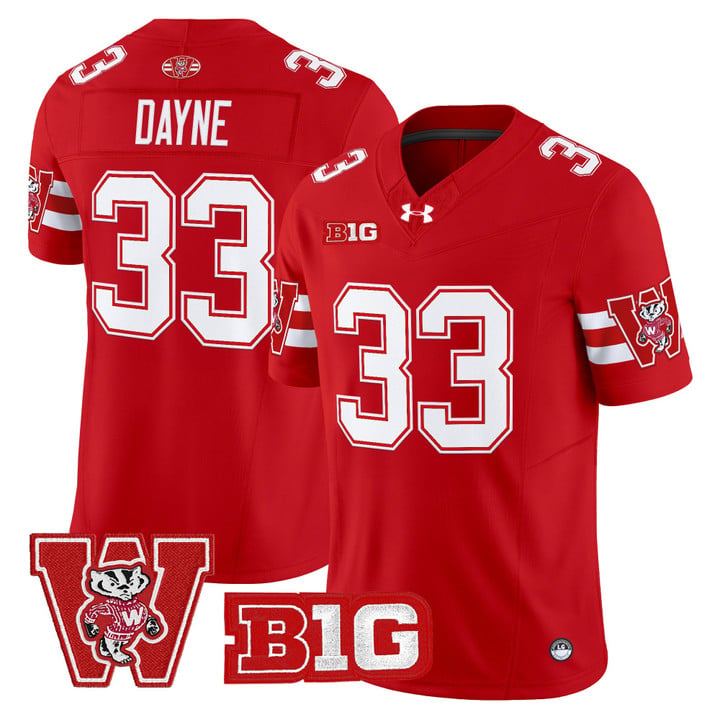 Ron Dayne Jersey #33 Wisconsin Badgers Throwback Stitched Red by My Store NCAA Football Jerseys