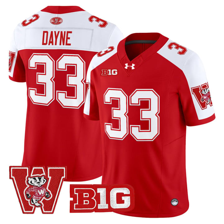 Ron Dayne Jersey #33 Wisconsin Badgers Throwback Stitched Red Alter by My Store NCAA Football Jerseys