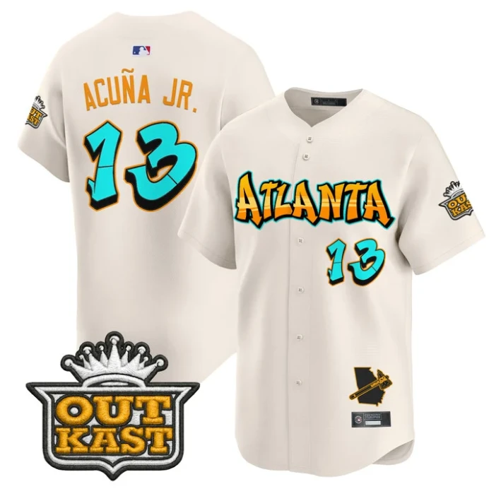 Ronald Acuna Jr Jersey #13 Atlanta Braves Graffiti A-Town Edition Stitched Cream by My Store