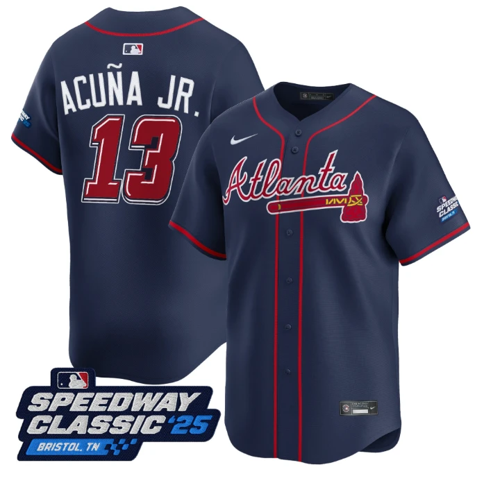 Ronald Acuna Jr Jersey #13 Atlanta Braves Speedway Classic Stitched Navy by My Store