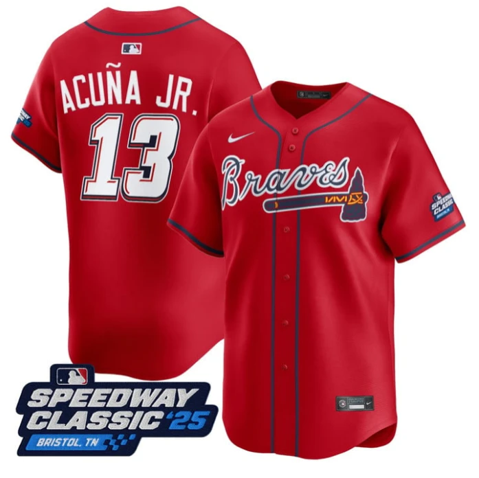 Ronald Acuna Jr Jersey #13 Atlanta Braves Speedway Classic Stitched Red by My Store