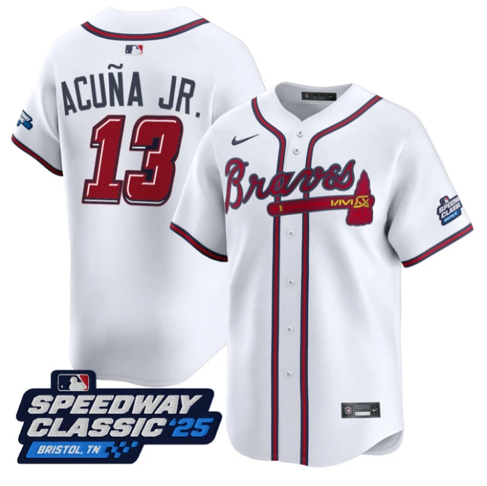 Ronald Acuna Jr Jersey #13 Atlanta Braves Speedway Classic Stitched White by My Store