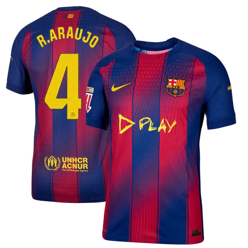 Ronald Araujo #4 FC Barcelona x Ed Sheeran 2025-26 Home Match Jersey – Red blue by Soccer Jersey