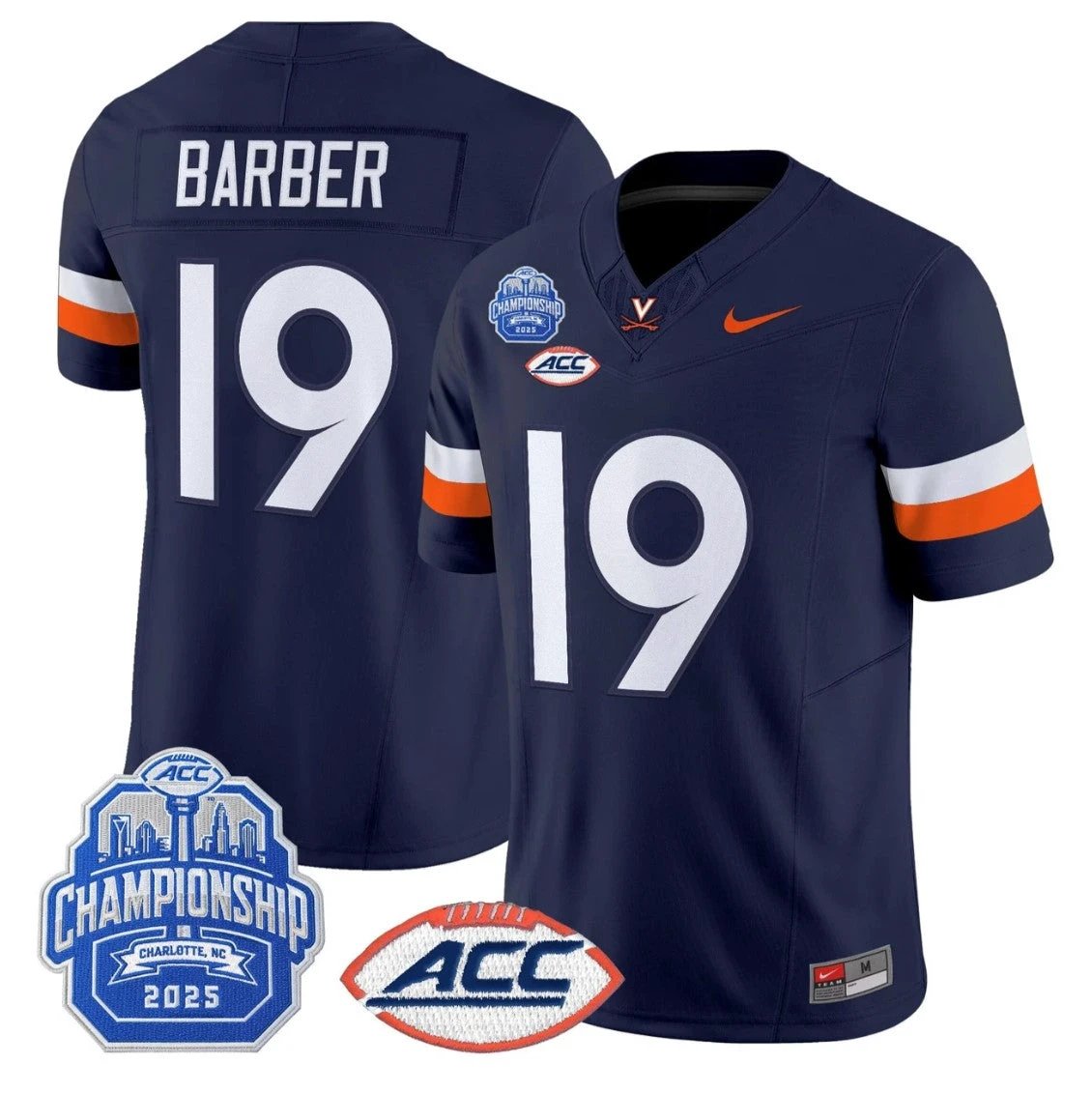 Rondé Barber Jersey #19 Virginia Cavaliers 2025 ACC Championship Stitched Navy by NCAA Football Jersey