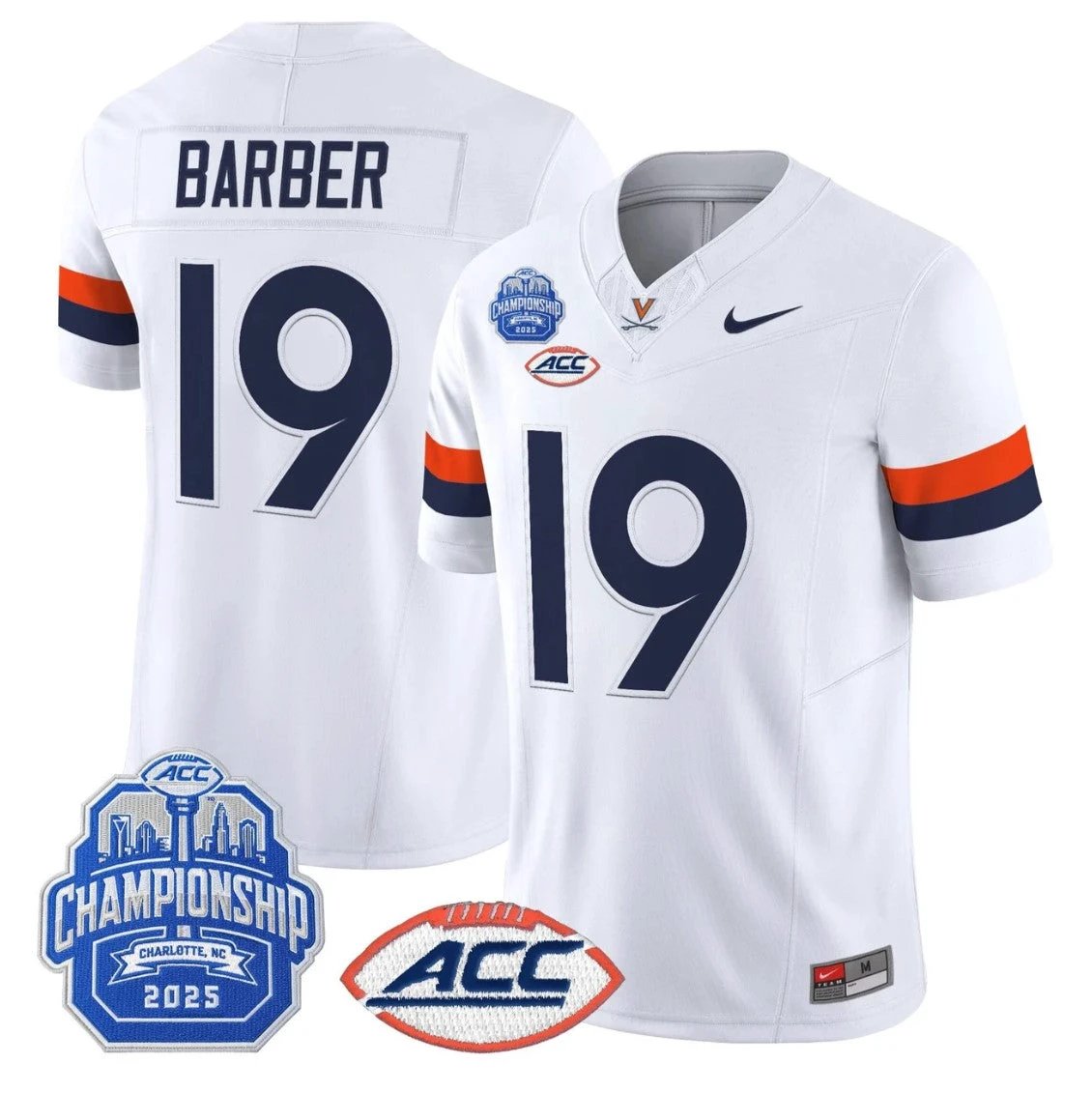 Rondé Barber Jersey #19 Virginia Cavaliers 2025 ACC Championship Stitched White by NCAA Football Jersey