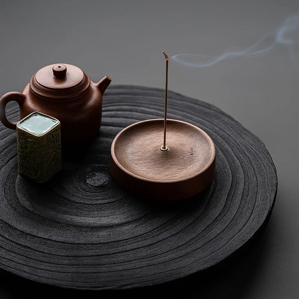 Round Ash Catcher Wood Incense Stick Holder by Casa & Beyond