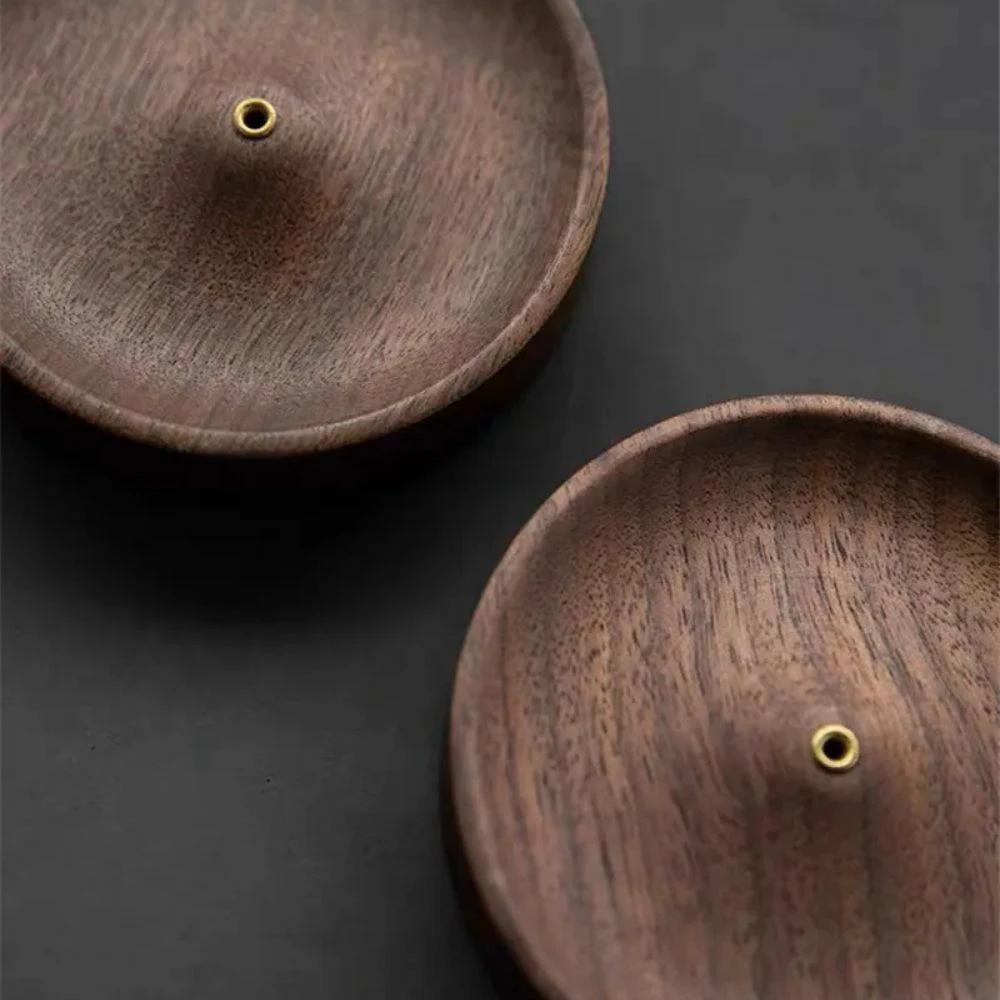 Round Ash Catcher Wood Incense Stick Holder by Casa & Beyond