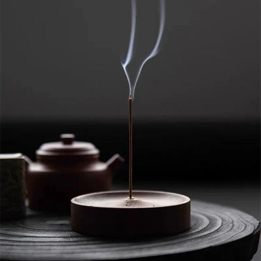 Round Ash Catcher Wood Incense Stick Holder by Casa & Beyond