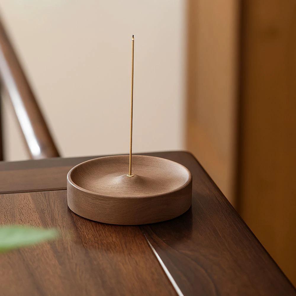 Round Ash Catcher Wood Incense Stick Holder by Casa & Beyond
