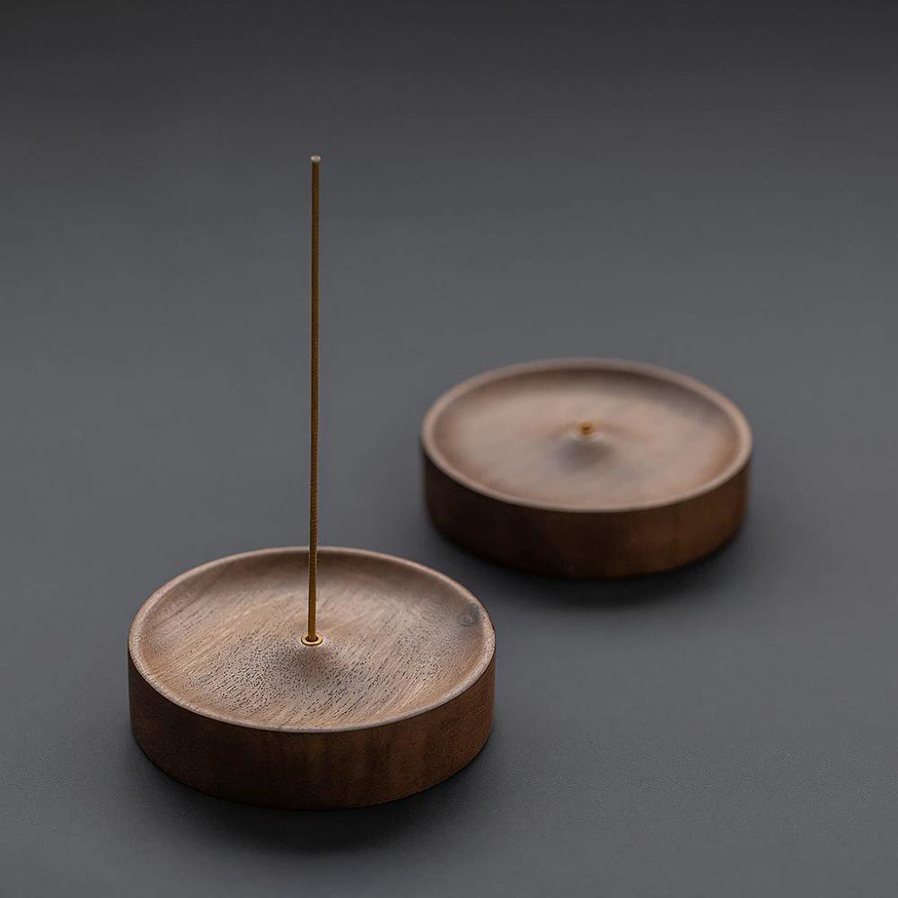 Round Ash Catcher Wood Incense Stick Holder by Casa & Beyond