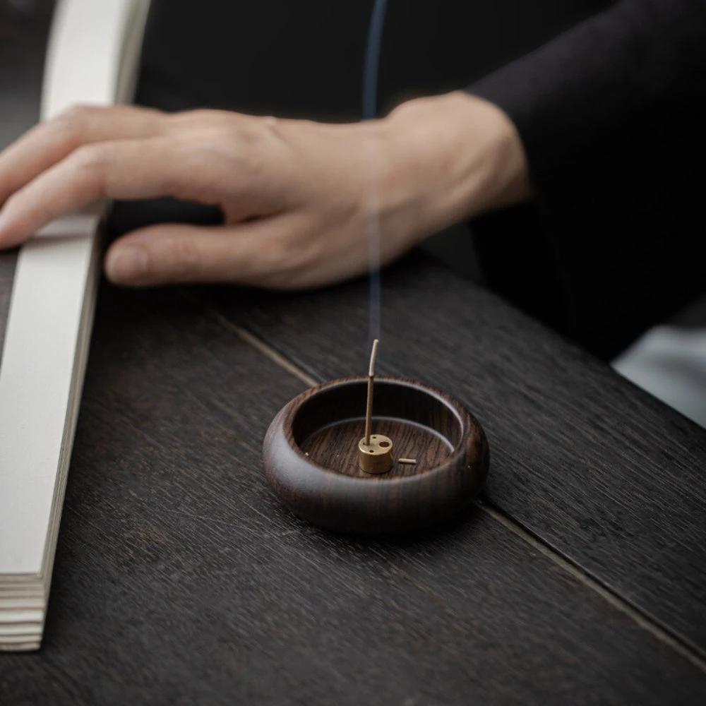 Round Solid Wood Incense Stick Holder by Casa & Beyond