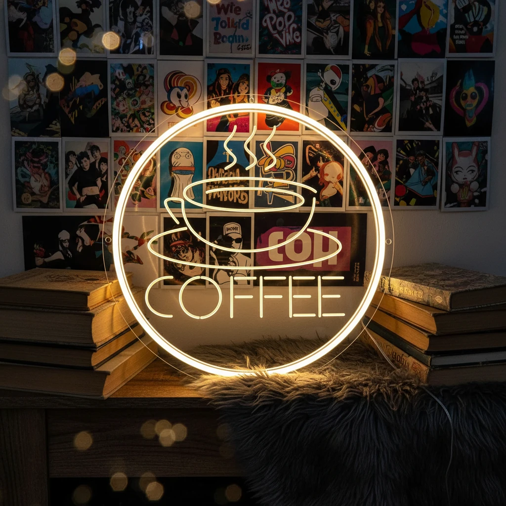 Round Coffee Neon Sign by Neonchics