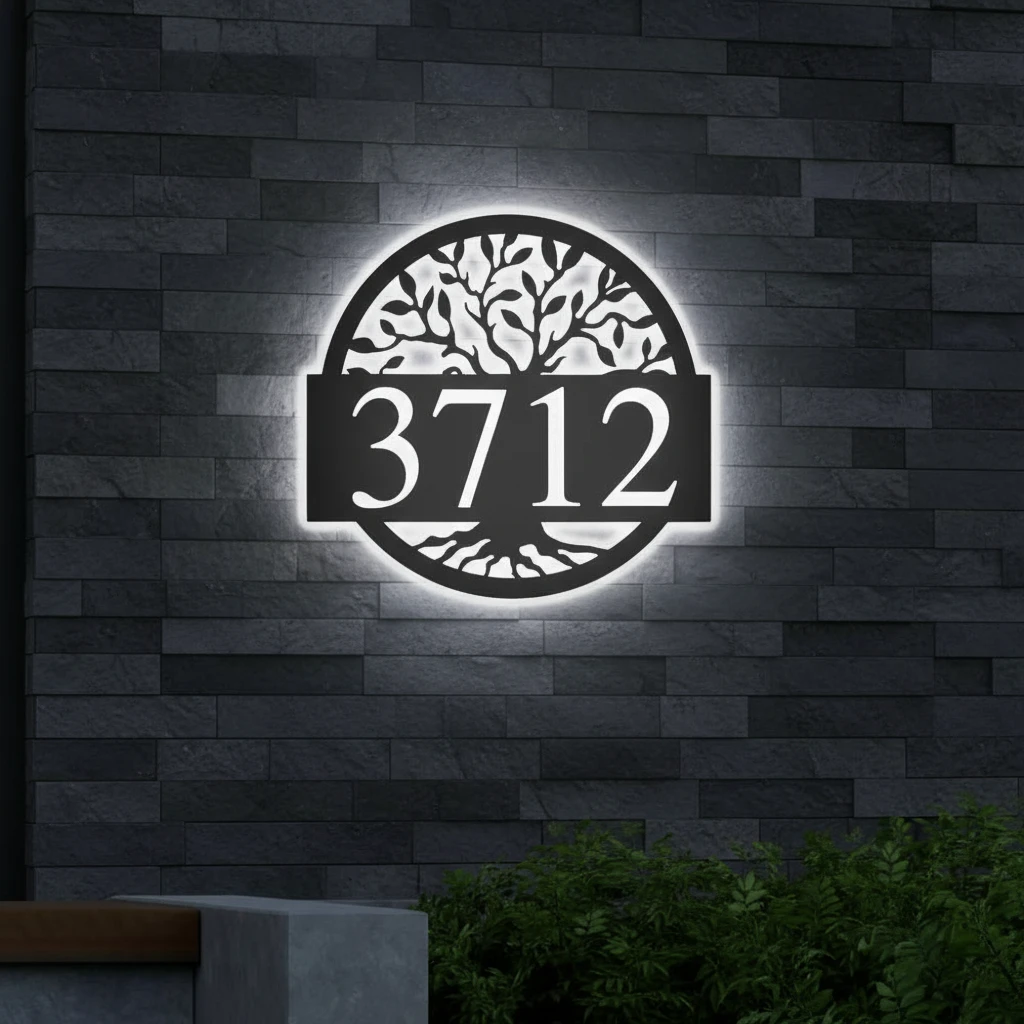 Round Metal Address Sign for House by Neonchics