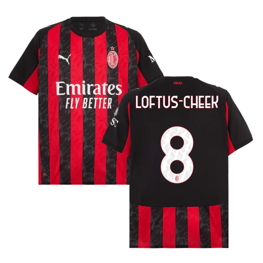 Ruben Loftus-Cheek 8 AC Milan 2025-26 Home Match Jersey – Black Red by Soccer Jersey