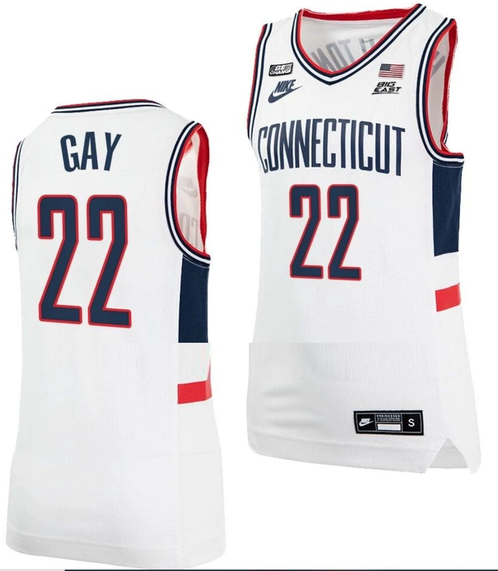 Rudy Gay Jersey UConn Huskies College Basketball Alumni White #22 by My store basketball