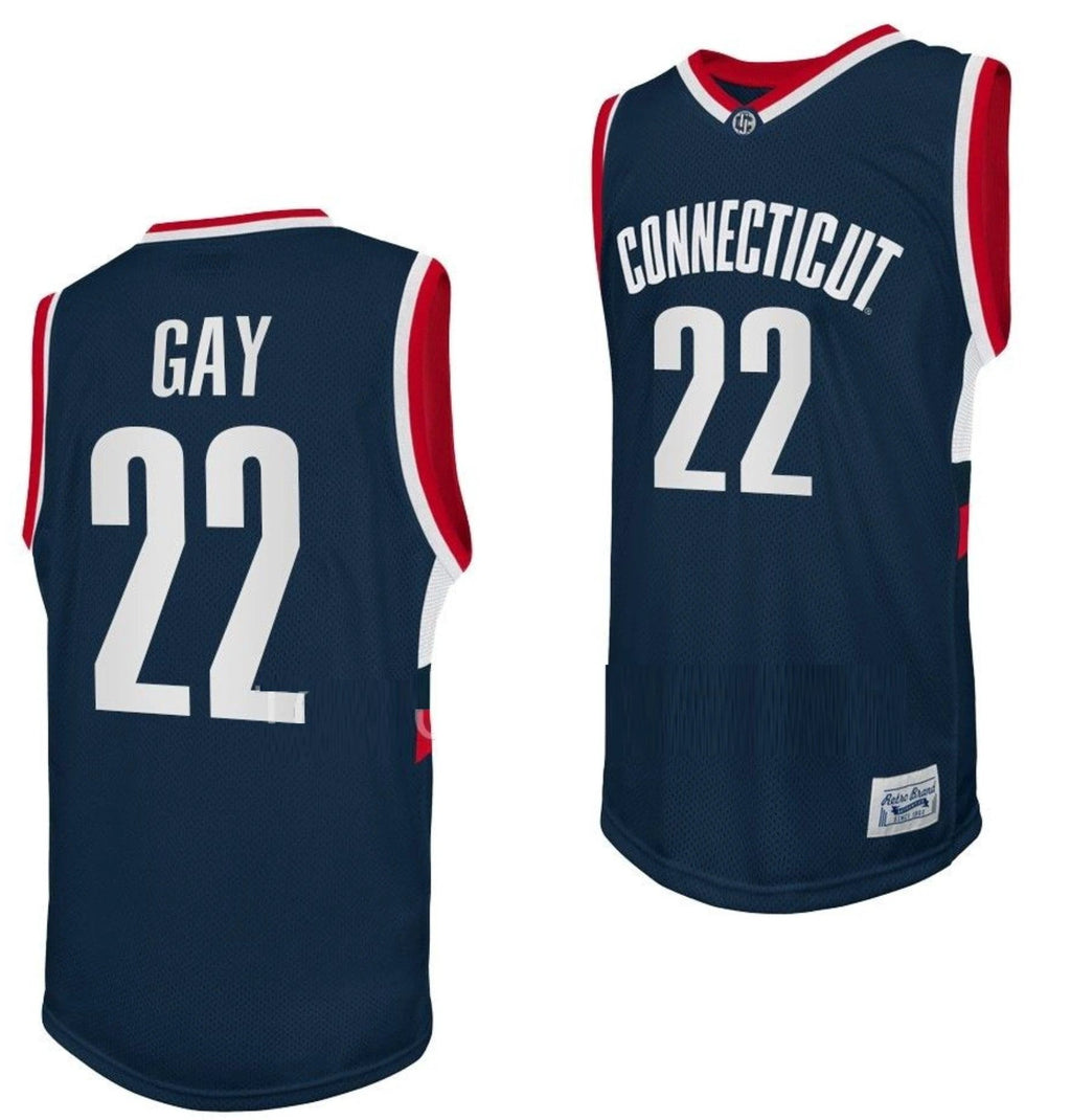 Rudy Gay Jersey UConn Huskies College Basketball Navy Retro #22 by My store basketball