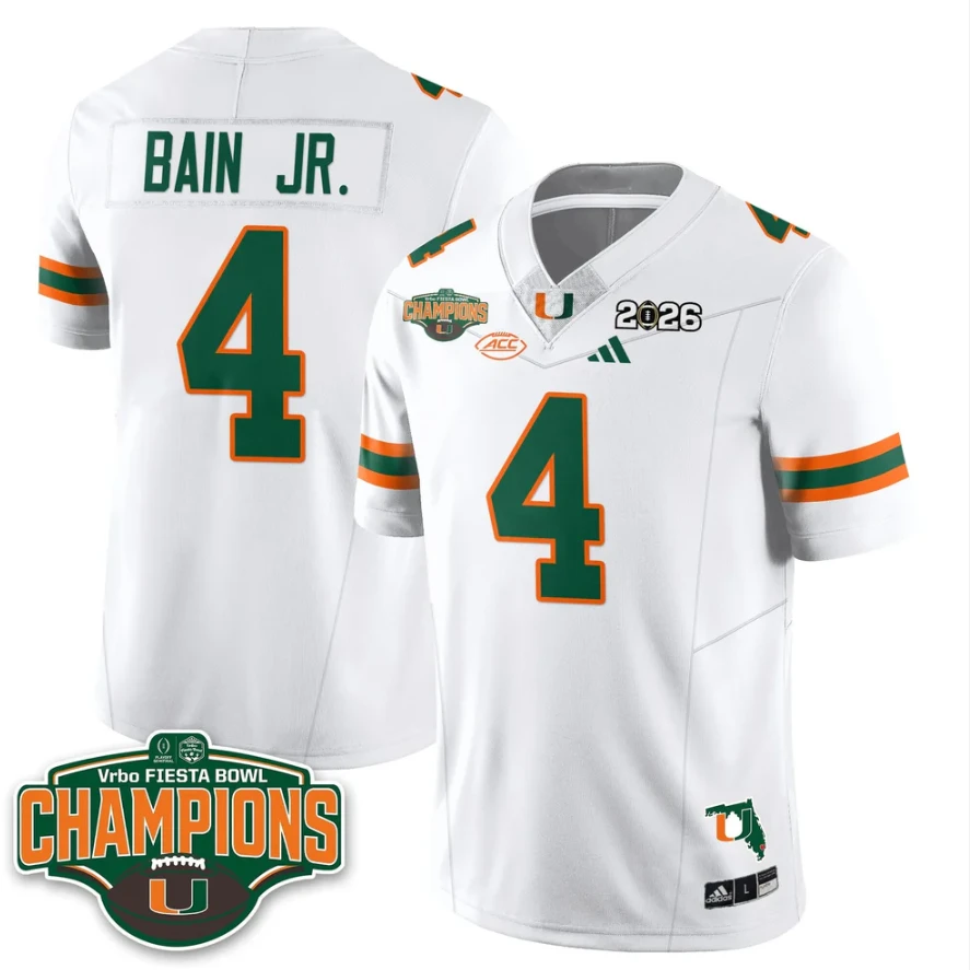 Rueben Bain Jr Jersey #4 Miami Hurricanes 2026 Fiesta Bowl Champions Stitched by My Store NCAA Football Jerseys