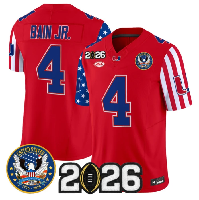 Rueben Bain Jr Jersey #4 Miami Hurricanes America 250 Edition 2026 CFP Stitched by My Store NCAA Football Jerseys