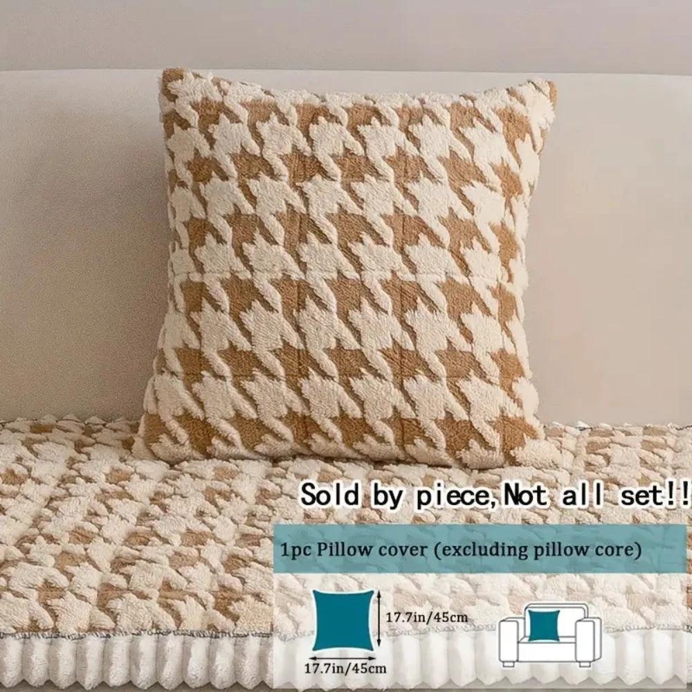 Colourful Plush Houndstooth Sofa Cover and Cushion Cover by Casa & Beyond
