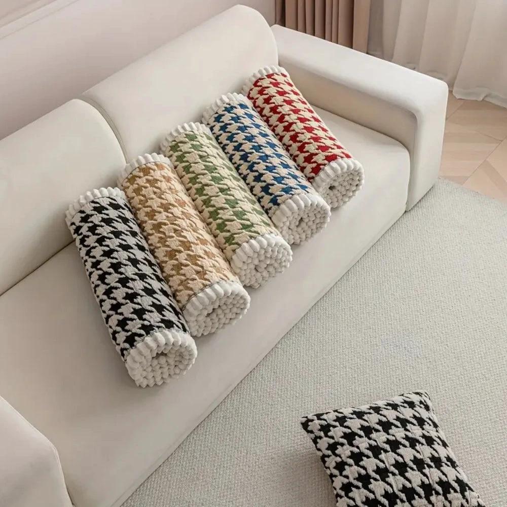Colourful Plush Houndstooth Sofa Cover and Cushion Cover by Casa & Beyond