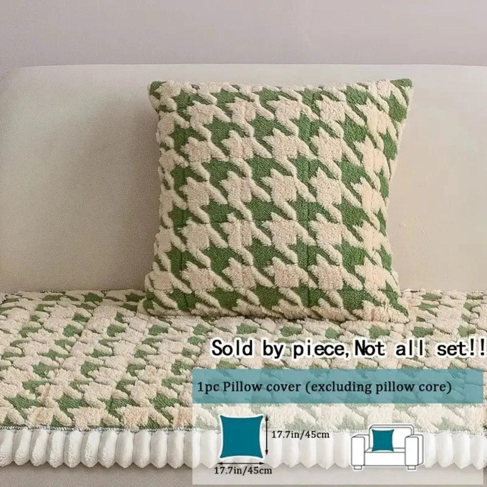 Colourful Plush Houndstooth Sofa Cover and Cushion Cover by Casa & Beyond