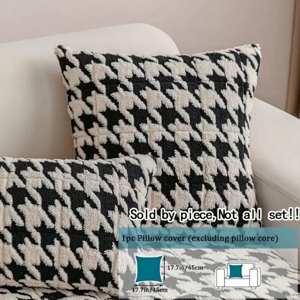 Colourful Plush Houndstooth Sofa Cover and Cushion Cover by Casa & Beyond