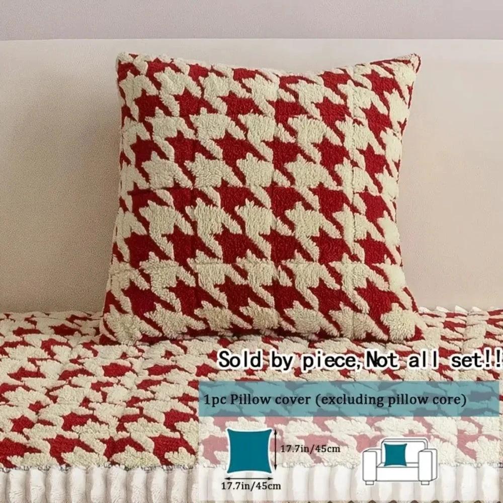 Colourful Plush Houndstooth Sofa Cover and Cushion Cover by Casa & Beyond