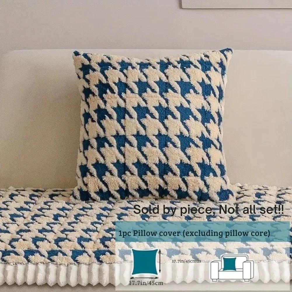 Colourful Plush Houndstooth Sofa Cover and Cushion Cover by Casa & Beyond