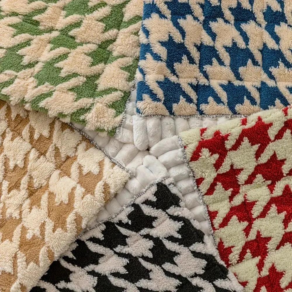 Colourful Plush Houndstooth Sofa Cover and Cushion Cover by Casa & Beyond