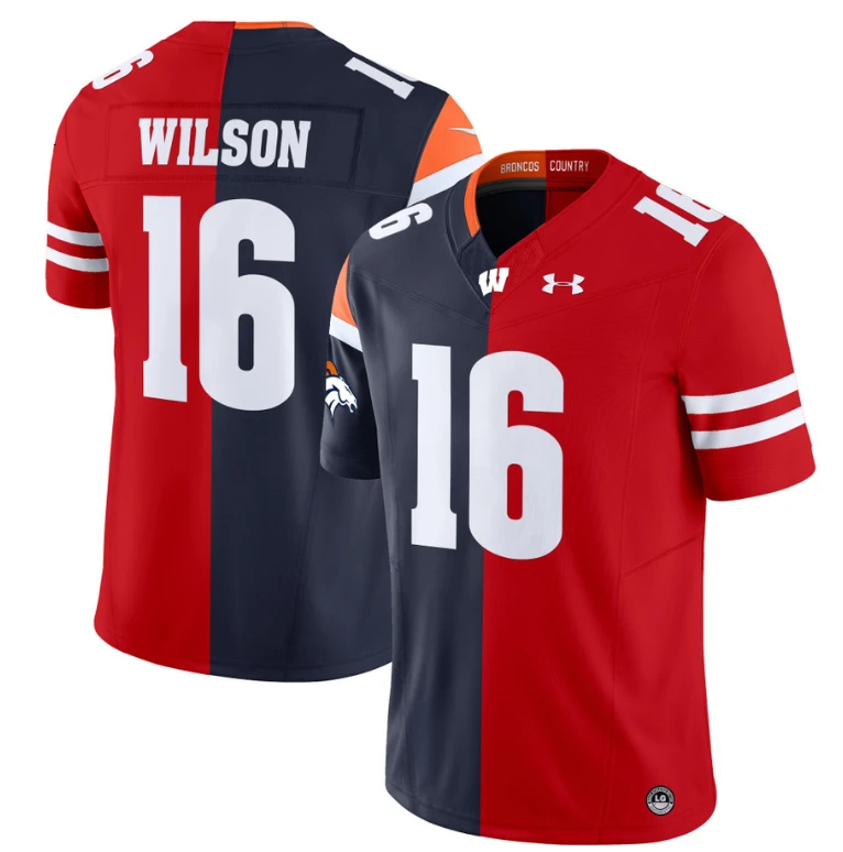 Russell Wilson Jersey Broncos #16 Wisconsin Badgers Split Vapor Football by NCAA Football Jersey