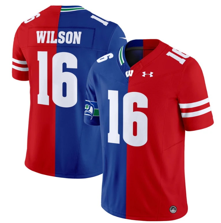 Russell Wilson Jersey Seahawks #16 Wisconsin Badgers Split Vapor Football by NCAA Football Jersey