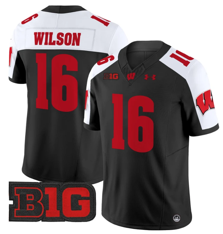 Russell Wilson Jersey #16 Wisconsin Badgers Vapor Football Stitched Black Alternate by My Store