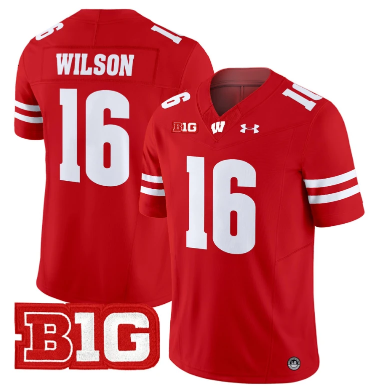 Russell Wilson Jersey #16 Wisconsin Badgers Vapor Football Stitched Red by My Store