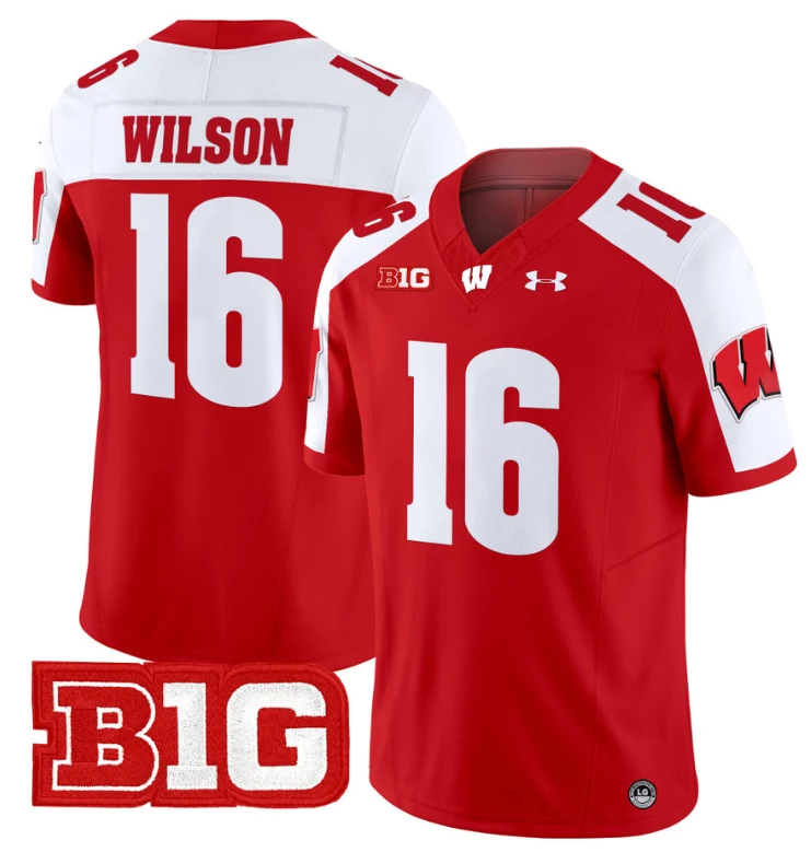 Russell Wilson Jersey #16 Wisconsin Badgers Vapor Football Stitched Red Alternate by My Store