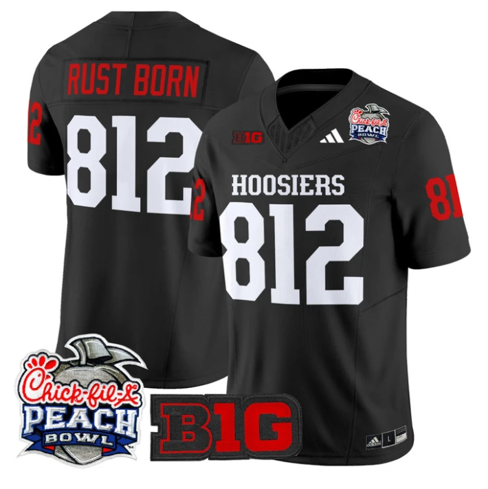 Rust Born Jersey #812 Indiana Hoosiers 2026 Peach Bowl Patch Stitched Black by NCAA Football Jersey