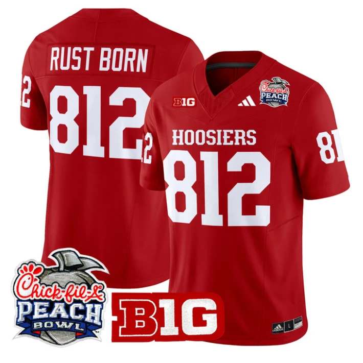Rust Born Jersey #812 Indiana Hoosiers 2026 Peach Bowl Patch Stitched Crimson by NCAA Football Jersey