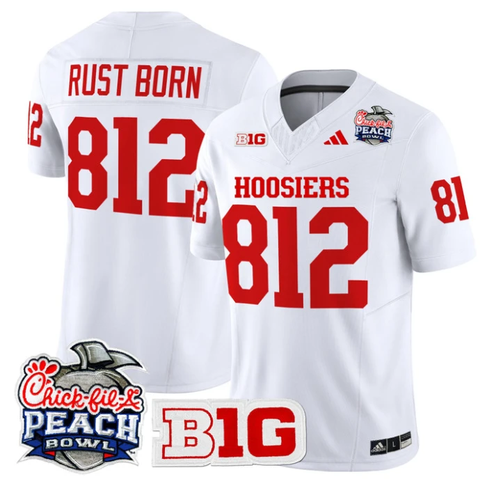 Rust Born Jersey #812 Indiana Hoosiers 2026 Peach Bowl Patch Stitched White by NCAA Football Jersey