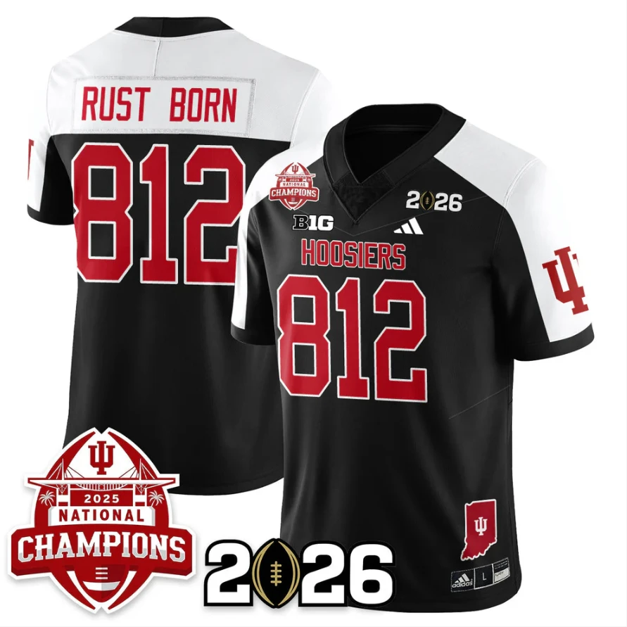 Rust Born Jersey #812 Indiana Hoosiers 2025 National Champions V2 Stitched by My Store NCAA Football Jerseys