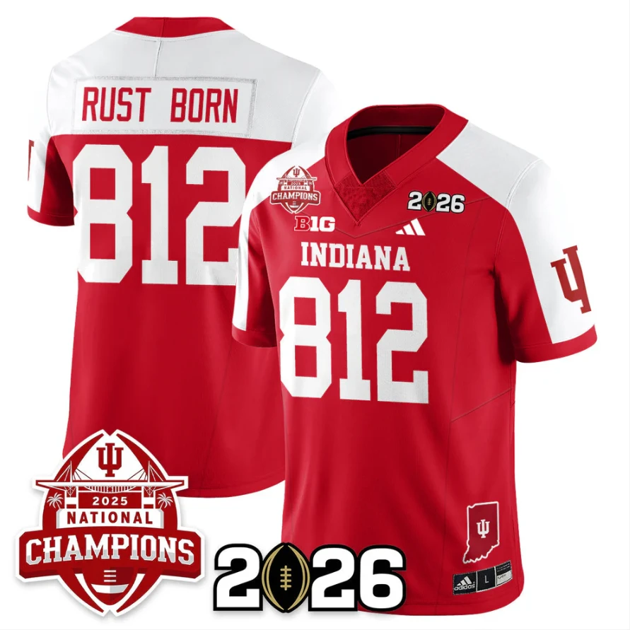 Rust Born Jersey #812 Indiana Hoosiers 2025 National Champions V2 Stitched by My Store NCAA Football Jerseys