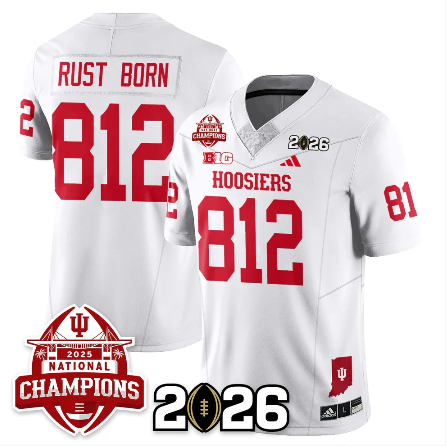 Rust Born Jersey #812 Indiana Hoosiers 2025 National Champions V2 Stitched by My Store NCAA Football Jerseys