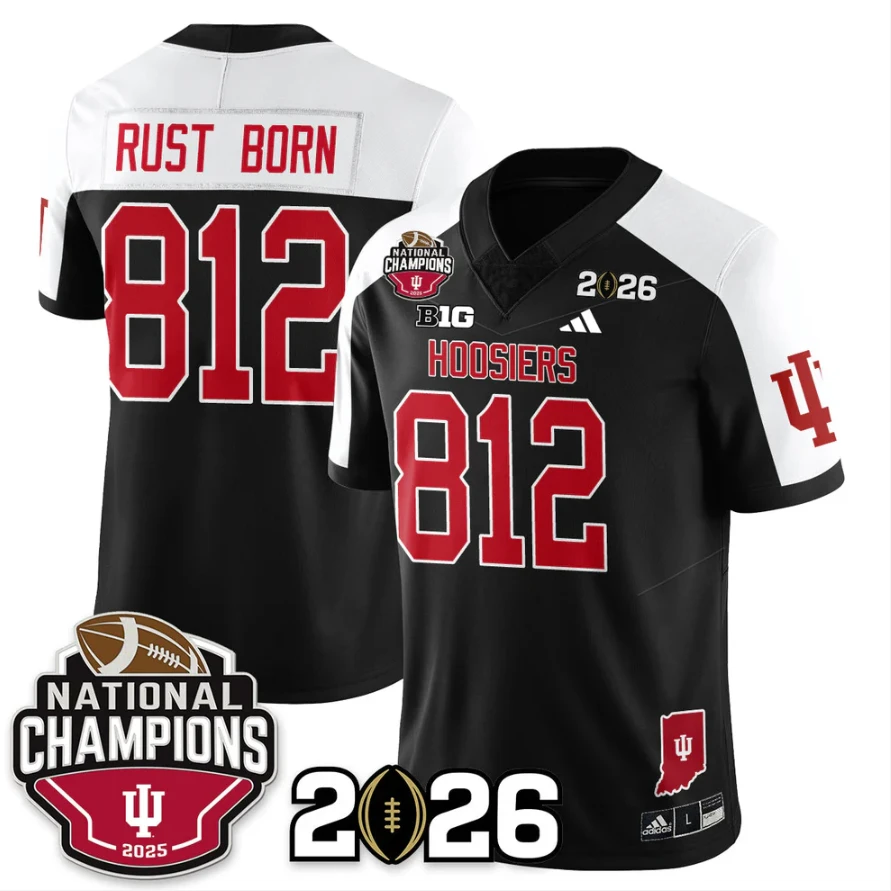 Rust Born Jersey #812 Indiana Hoosiers 2025 National Champions V3 Stitched by My Store NCAA Football Jerseys
