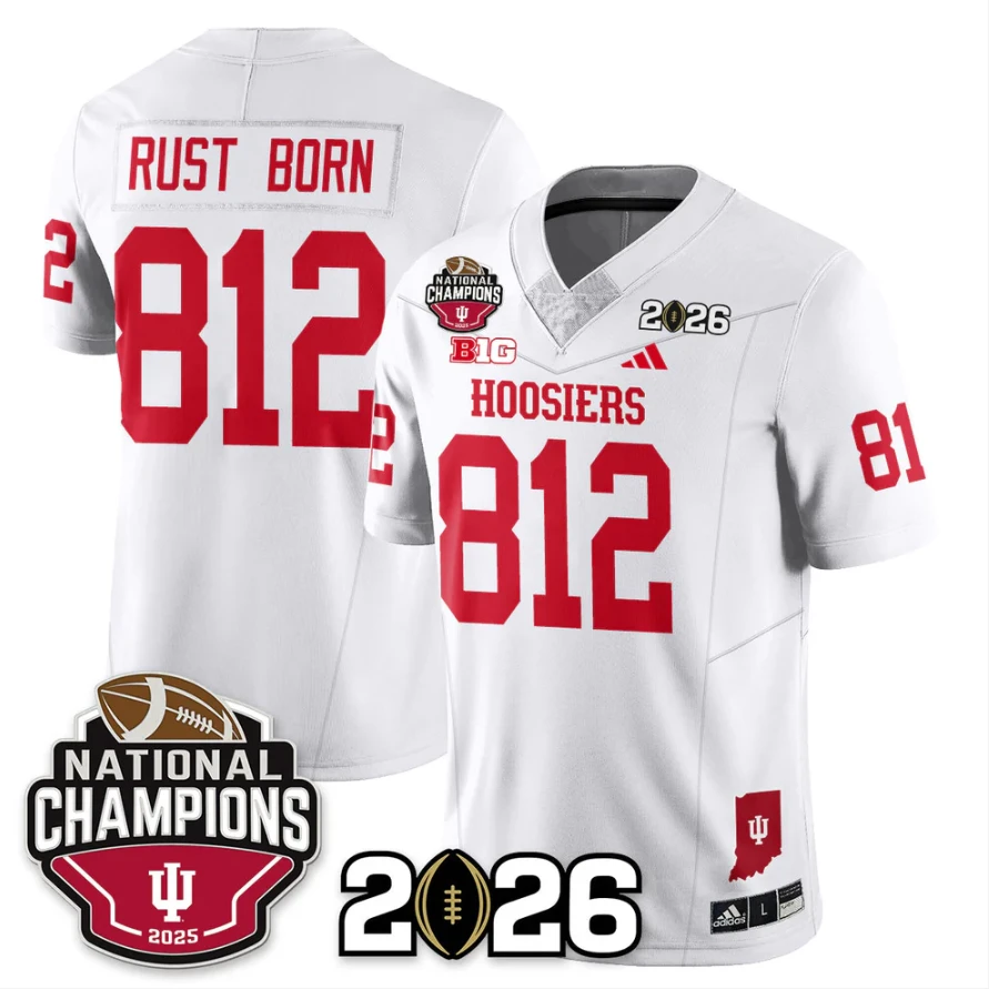 Rust Born Jersey #812 Indiana Hoosiers 2025 National Champions V3 Stitched by My Store NCAA Football Jerseys