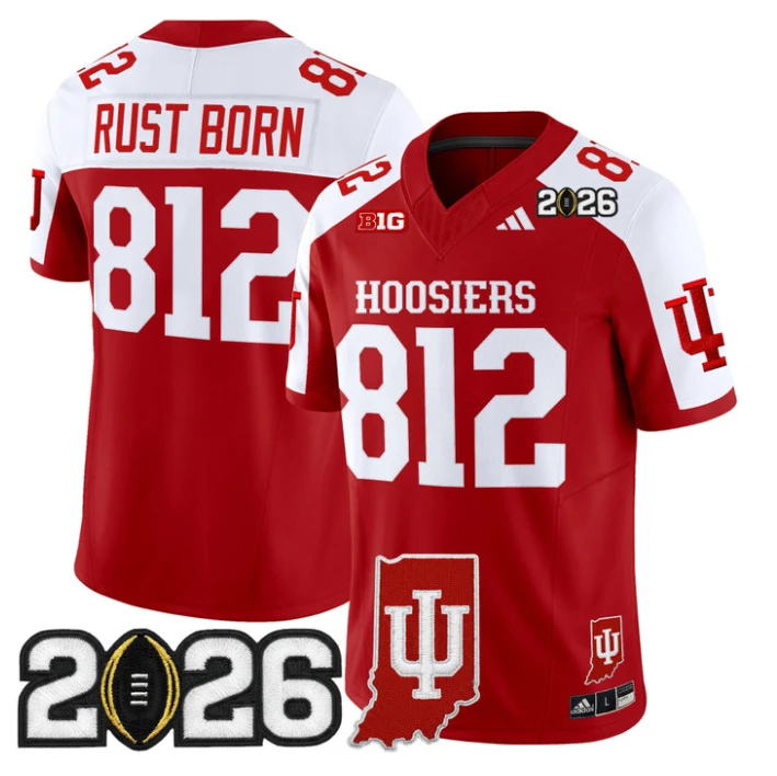 Rust Born Jersey #812 Indiana Hoosiers 2026 CFP Final Indiana State Stitched by My Store NCAA Football Jerseys