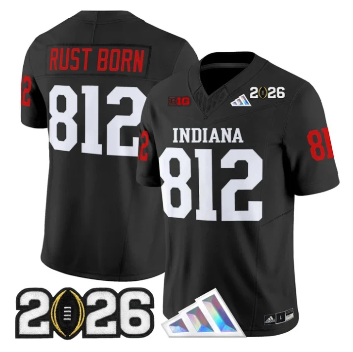 Rust Born Jersey #812 Indiana Hoosiers 2026 CFP Final V3 Stitched by My Store NCAA Football Jerseys